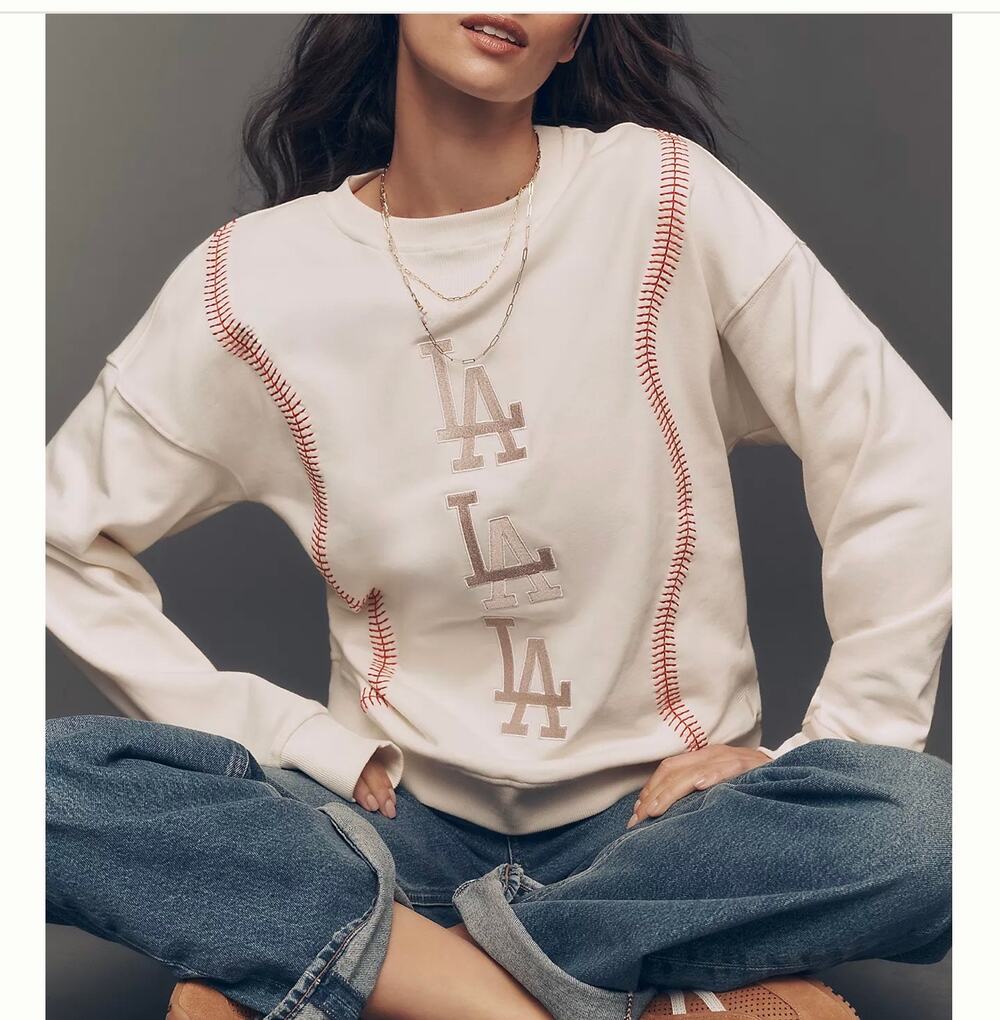 New Women's MLB Anthropologie Terez dodgers Pullover Sweatshirt S $185